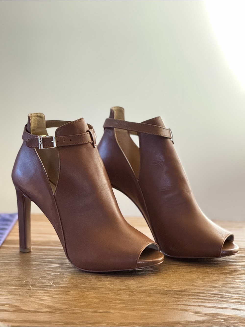 Michael Kors Brown Peep-Toe Leather Ankle Booties